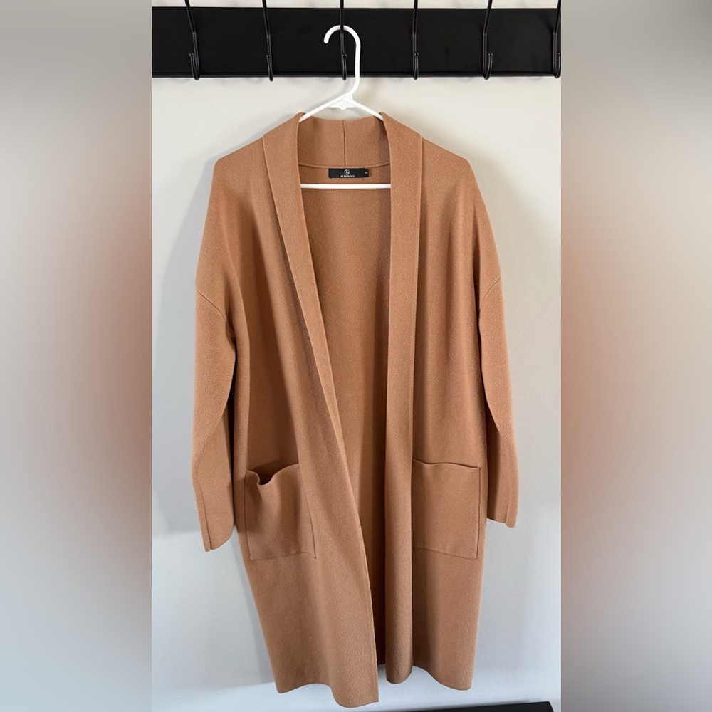 Lillusory Camel Open Front Knit Cardigan Sweater